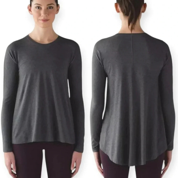 Lululemon Acadia Grey Long Sleeve Pima Cotton Hi Low Flare Flowy Hem Small - Picture 2 of 15